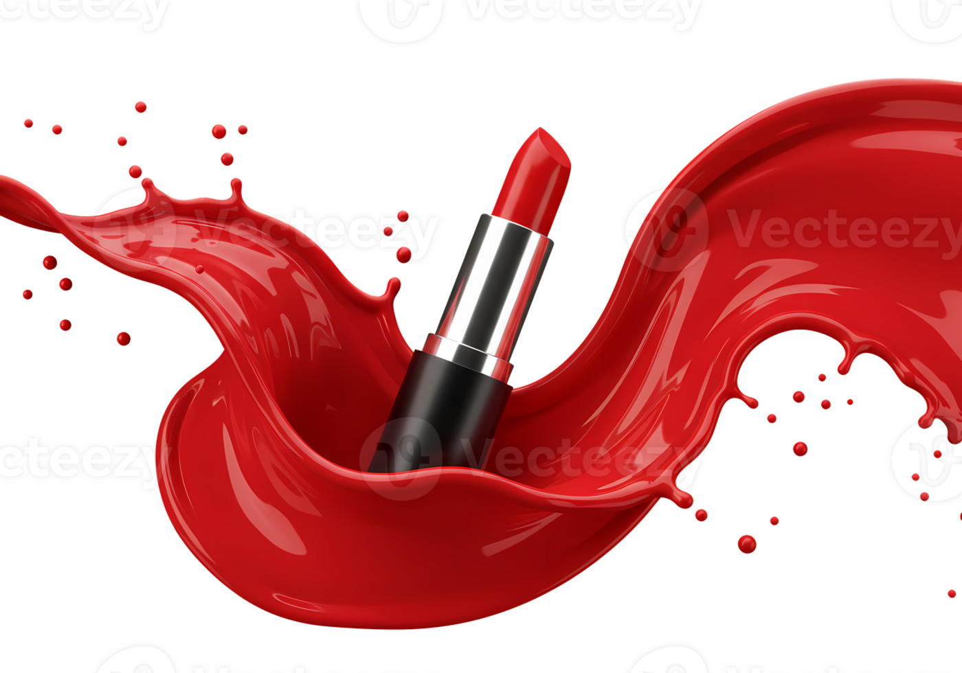 Red Lipstick in Vibrant Paint Splash 3D Render with Transparent Background png