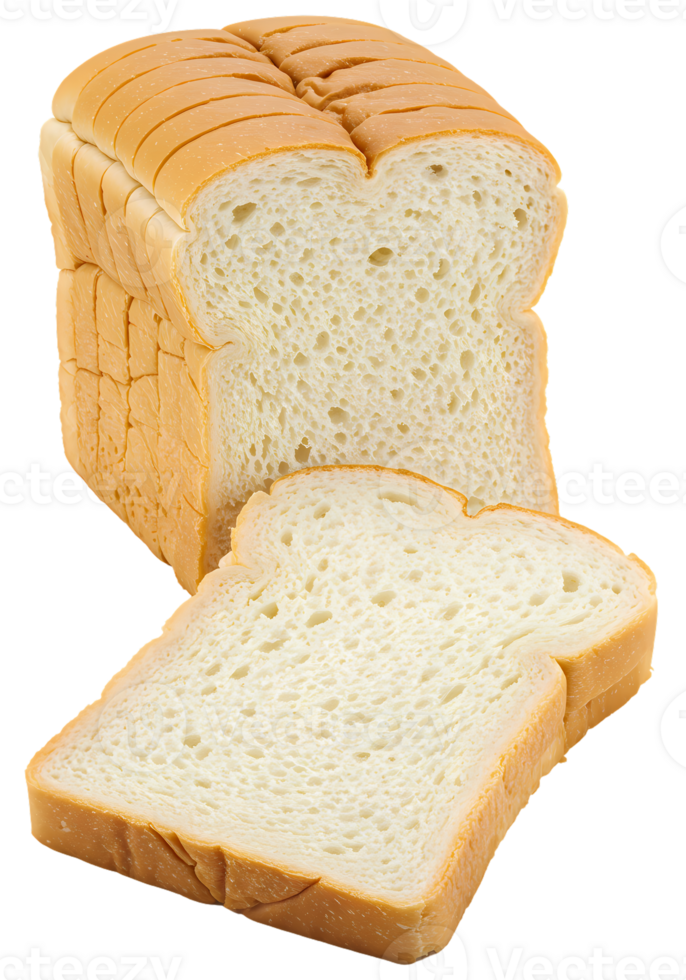Sliced White Bread Loaf Closeup of Soft Fluffy Bread Slices with a Transparent Background png