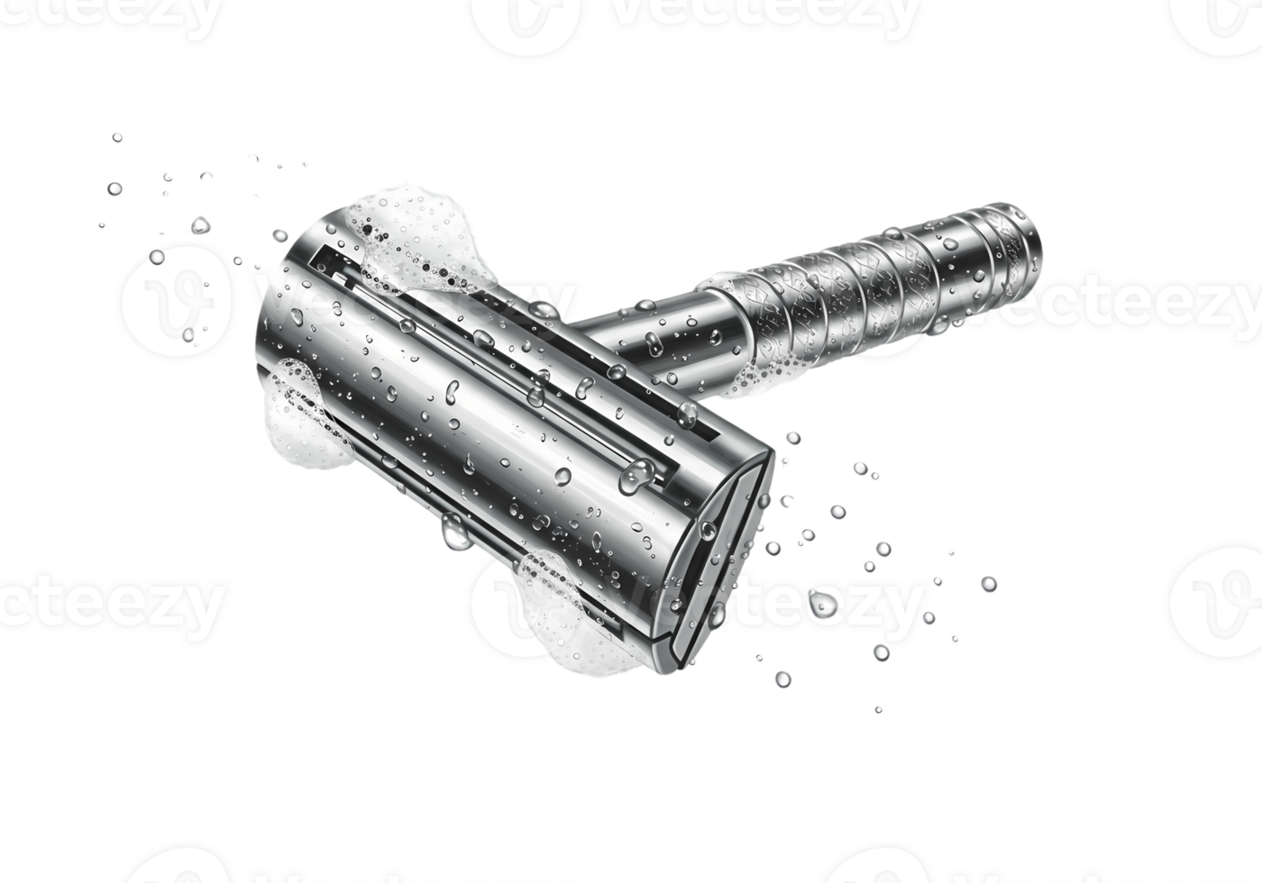 Wet Razor with Shaving Foam Closeup Silver Transparent Background Mens Grooming Product png