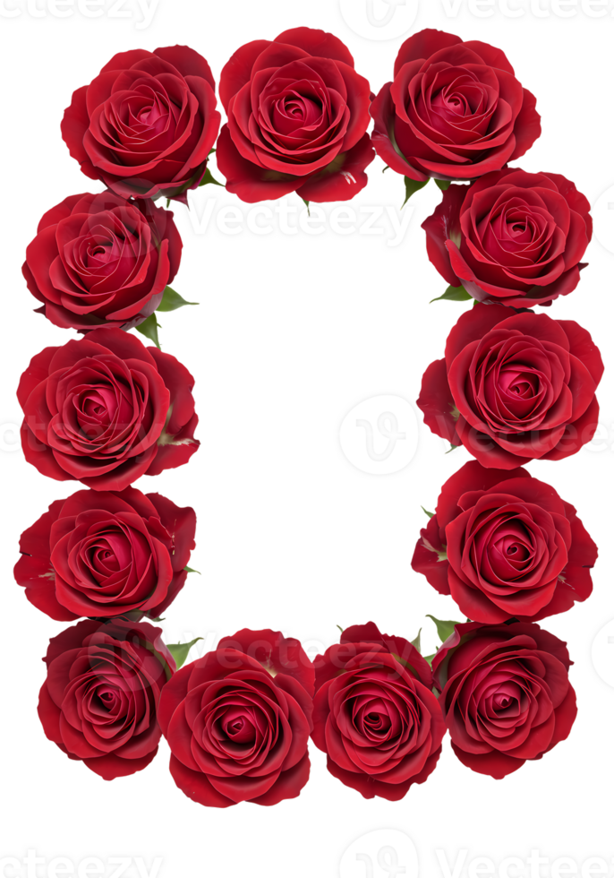 Red Rose Border Frame Romantic Floral Design Element with Transparent Background png