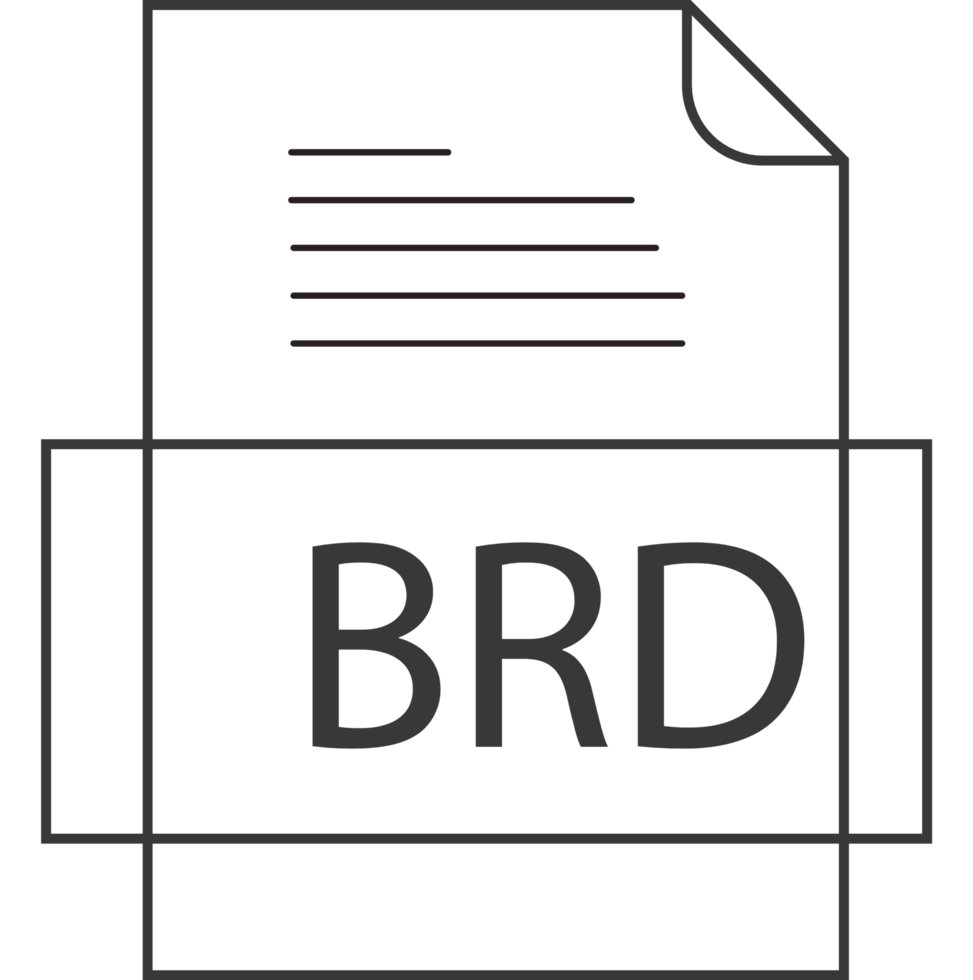 A black and white image of a document with the word brd on it png