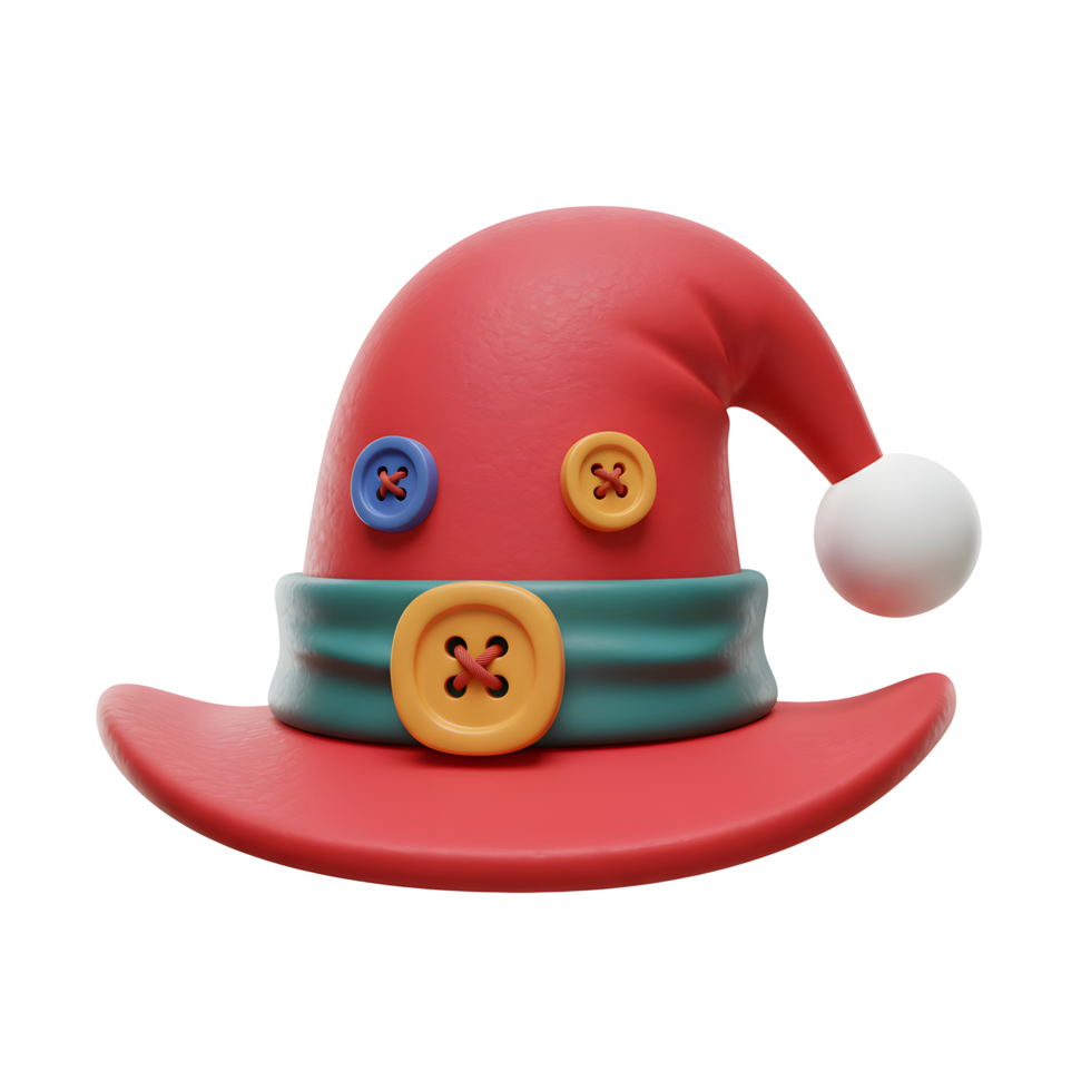 A whimsical red elf hat with colorful button accents adds a playful touch for holiday events or decorations. png
