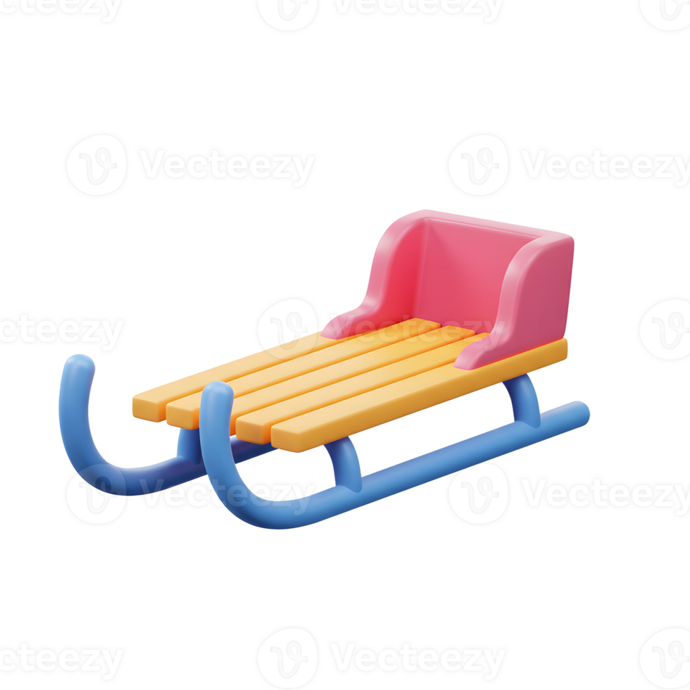 A pink, yellow and blue sled stands against a white backdrop, perfect for winter games and fun. png