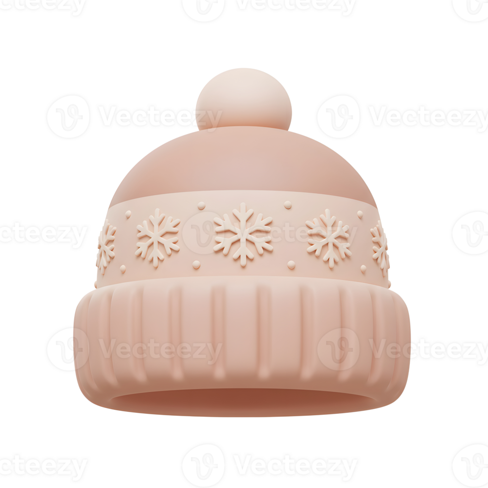 A pink winter hat features a snowflake pattern and a ribbed texture, suitable for cold weather protection and festive occasions. png