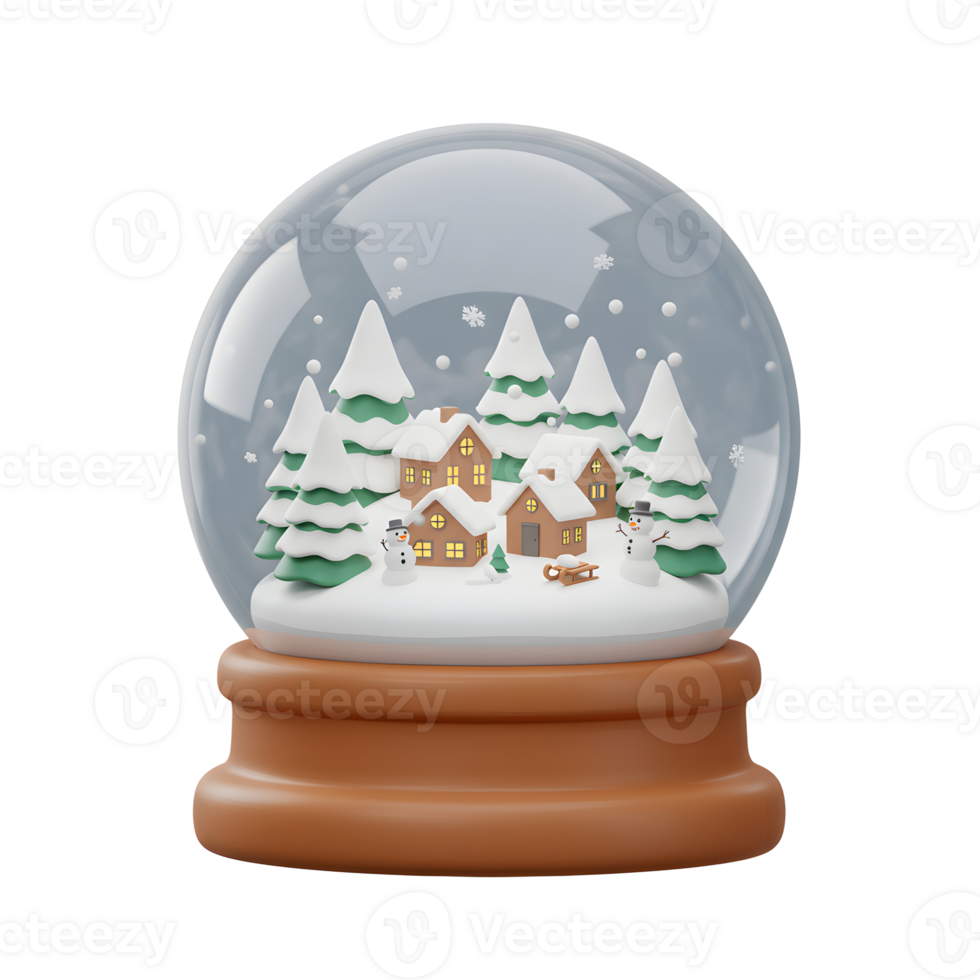 This snow globe features a winter scene with houses, trees, and snowmen, making it perfect for adding a festive touch to your holiday decorations. png