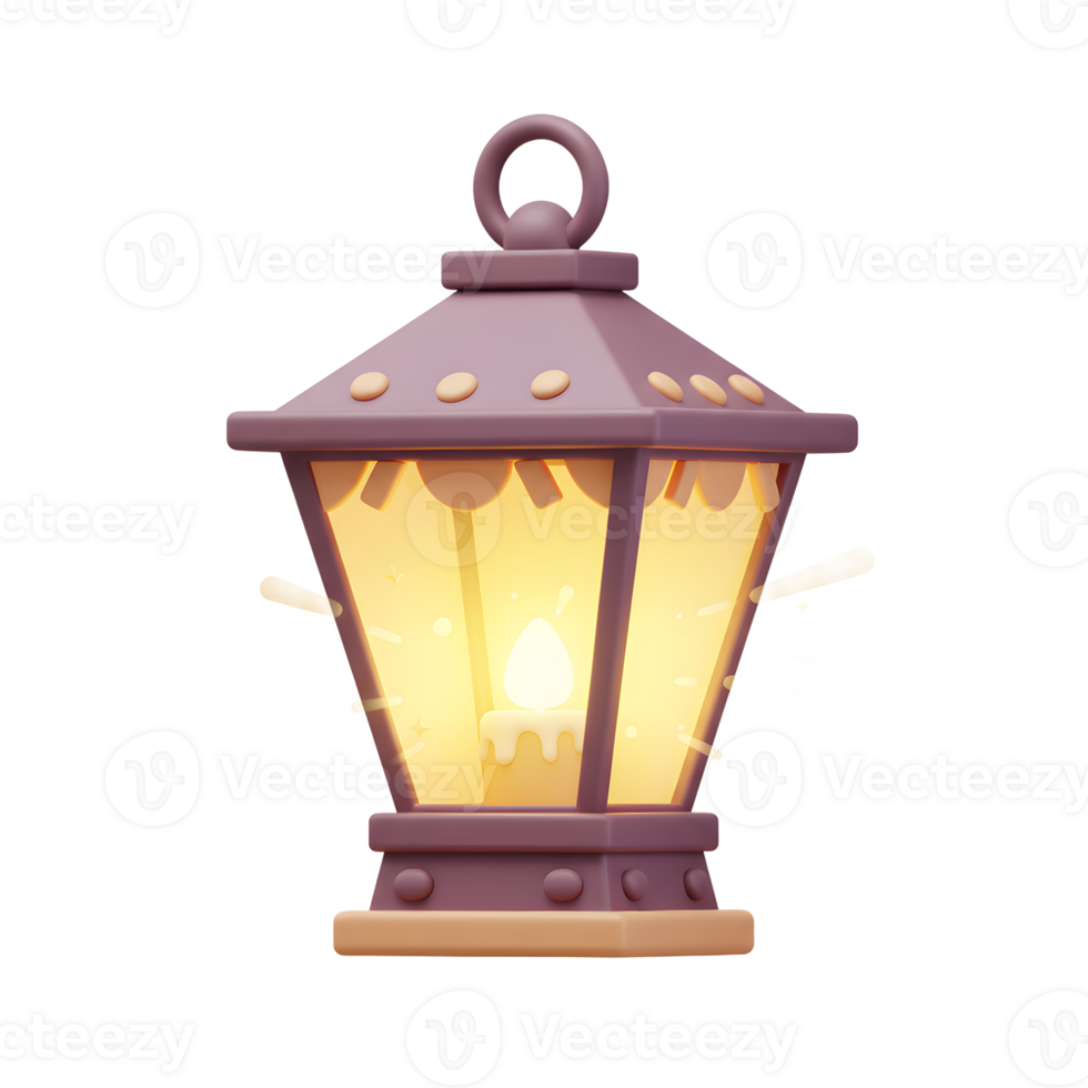 An illustration shows a stylized lantern with a candle inside, emitting a warm glow and surrounded by sparkling lights, ideal for holiday decorations. png