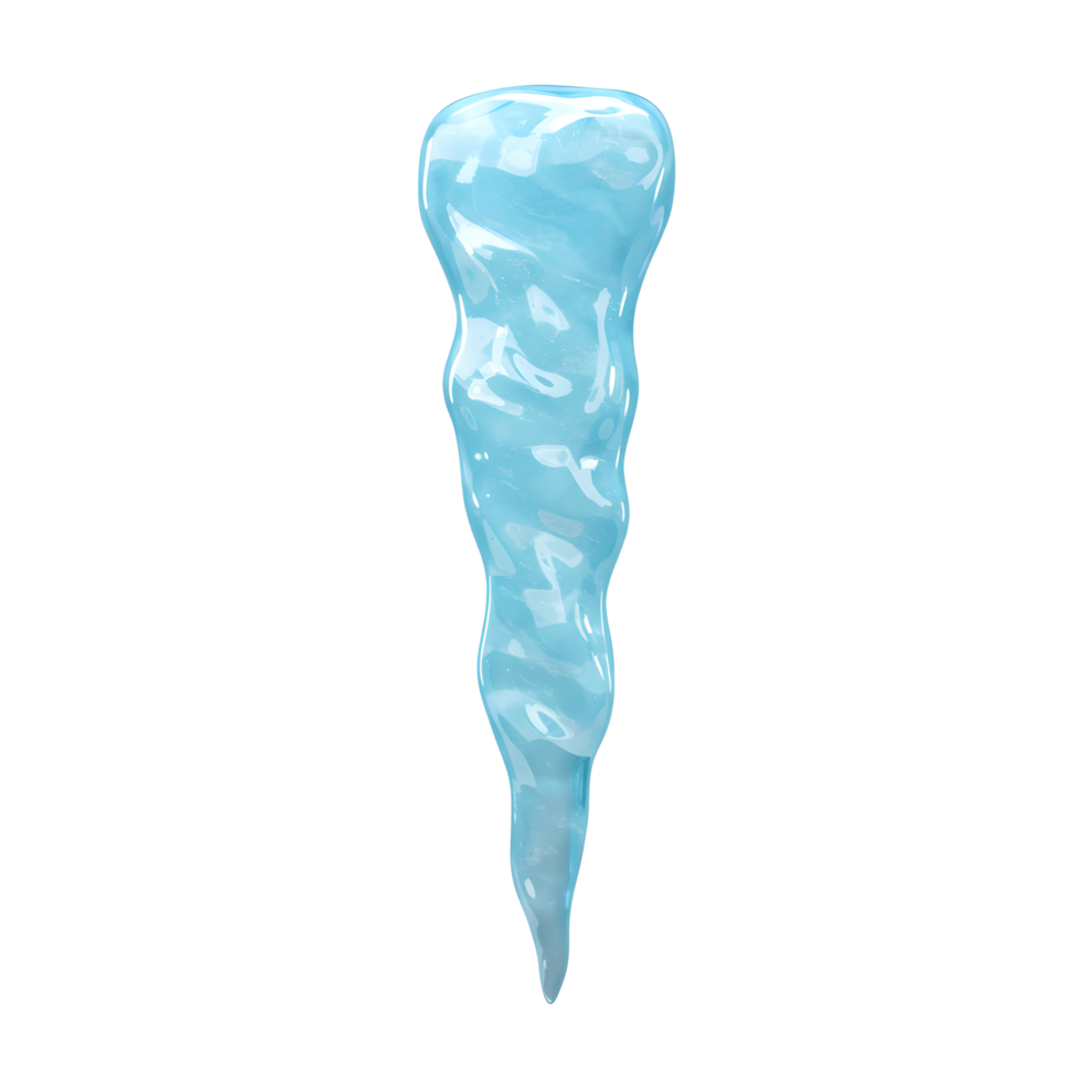 A glossy blue icicle hangs against a white background, suggesting a cold winter scene and potentially used for decorative purposes. png