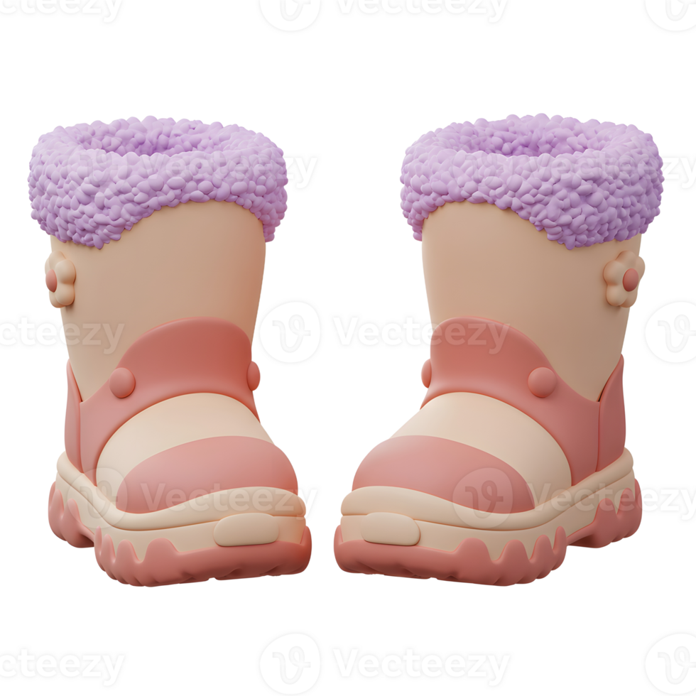 A pair of winter boots feature a striped pattern and fluffy lavender lining, perfect for keeping feet warm in cold weather. png