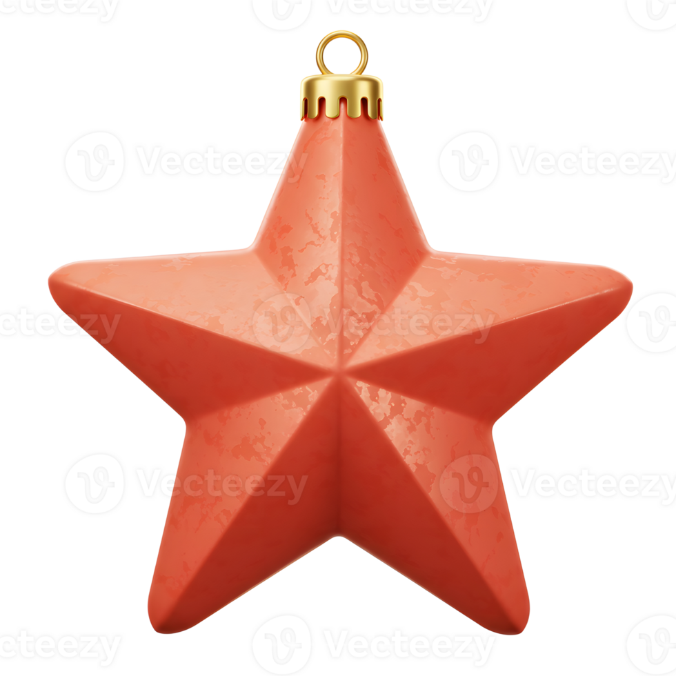 A red star shaped ornament with a golden loop is displayed in a simple, eye-catching composition, suitable for holiday decorations. png