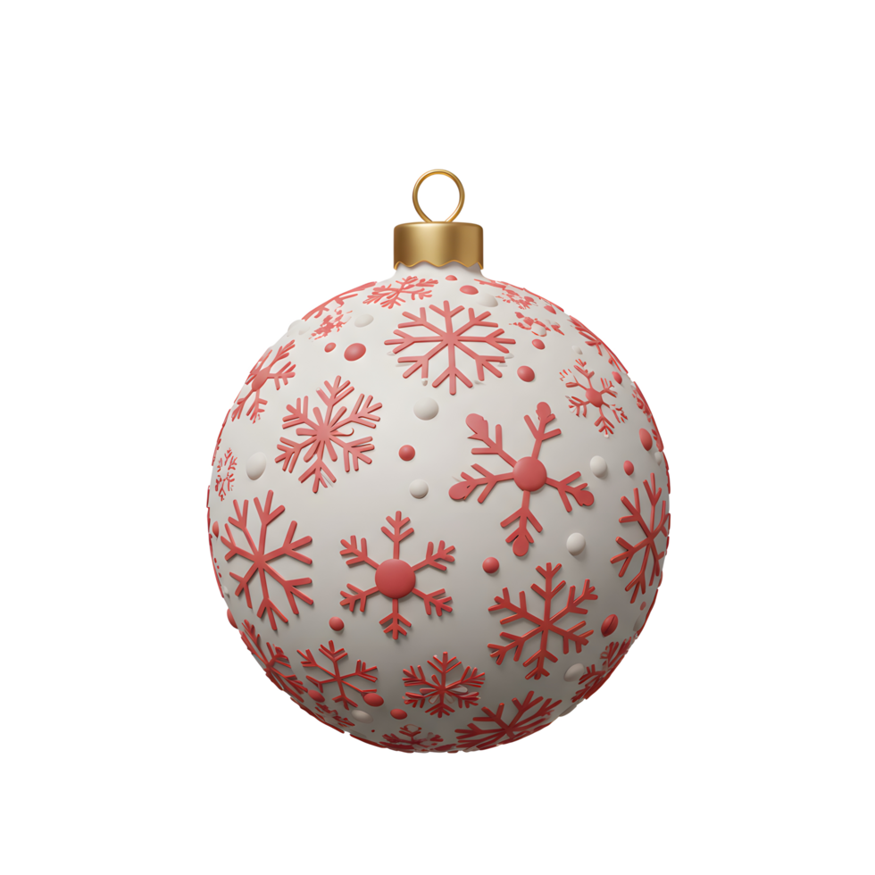 A white ornament is decorated with red snowflakes and small white beads to give it a festive appearance for holiday decorations. png