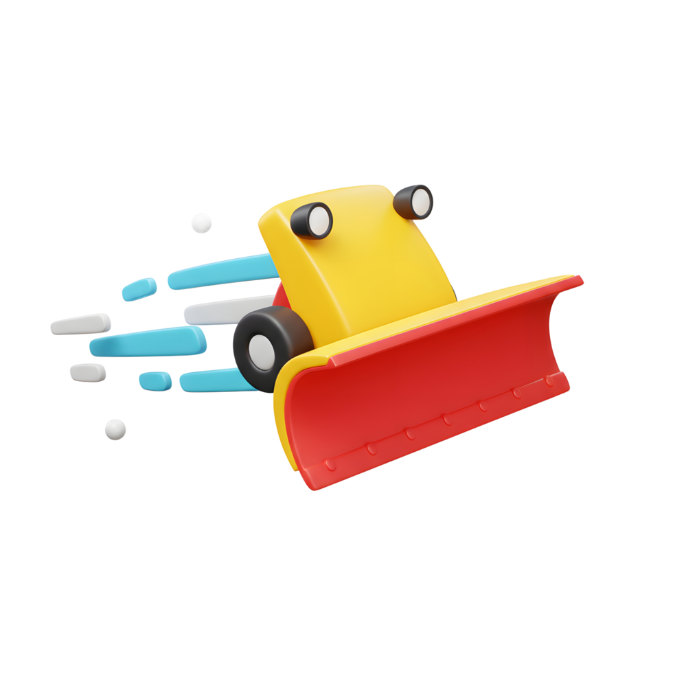 A cartoon snowplow clears snow, with visible motion blur, ideal for winter themed games and animations. png