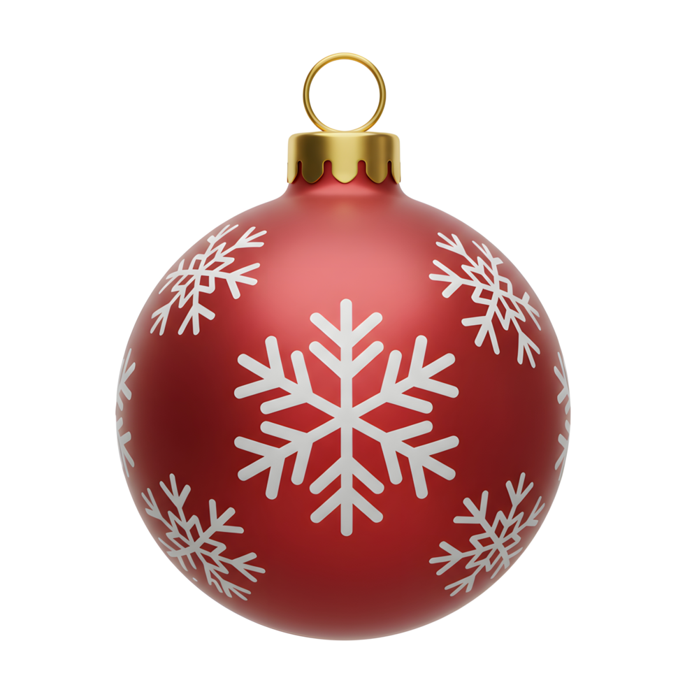 A red Christmas ornament features a snowflake pattern, adding a festive touch to holiday decorations. png