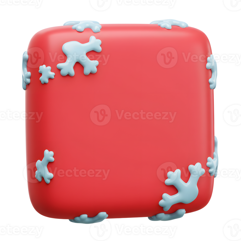 A red cube is decorated with light blue snowflakes, making it suitable for winter themed projects. png