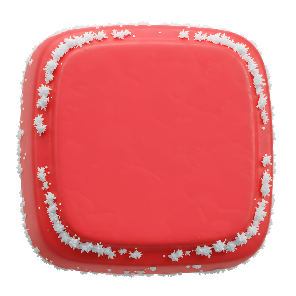A red, rounded square shape is decorated with white sprinkles around its edges, making it suitable for decorative purposes. png