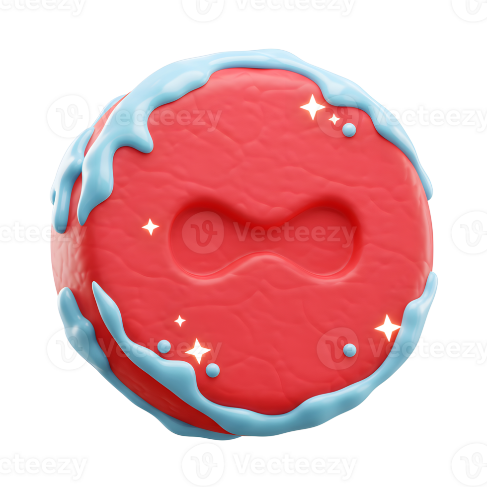 A 3D rendered red ball is decorated with flowing blue material and glittery stars, perfect for a playful or festive digital design. png