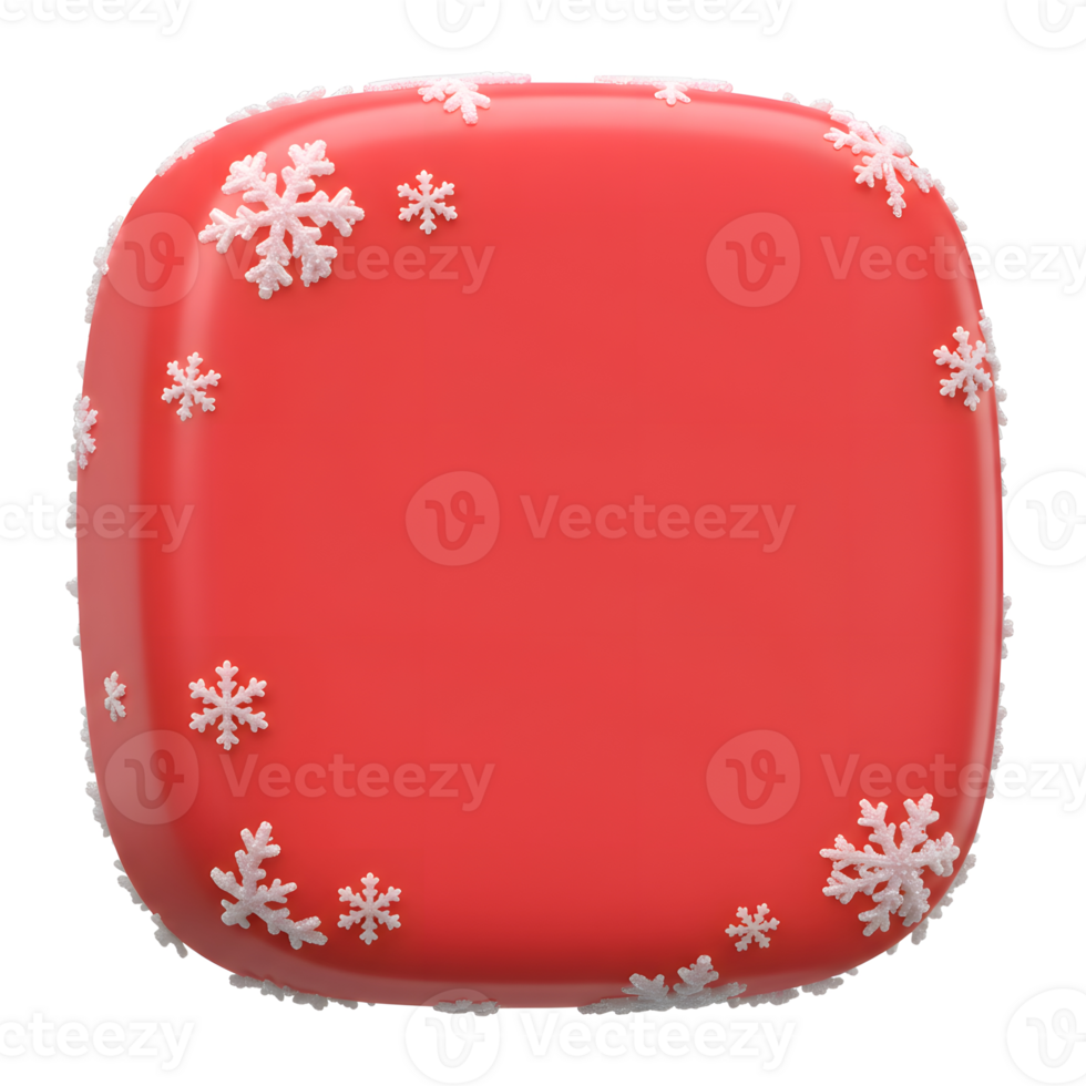 A red rounded square is decorated with white snowflakes, creating a festive and seasonal design for Christmas decorations or winter-themed graphics. png