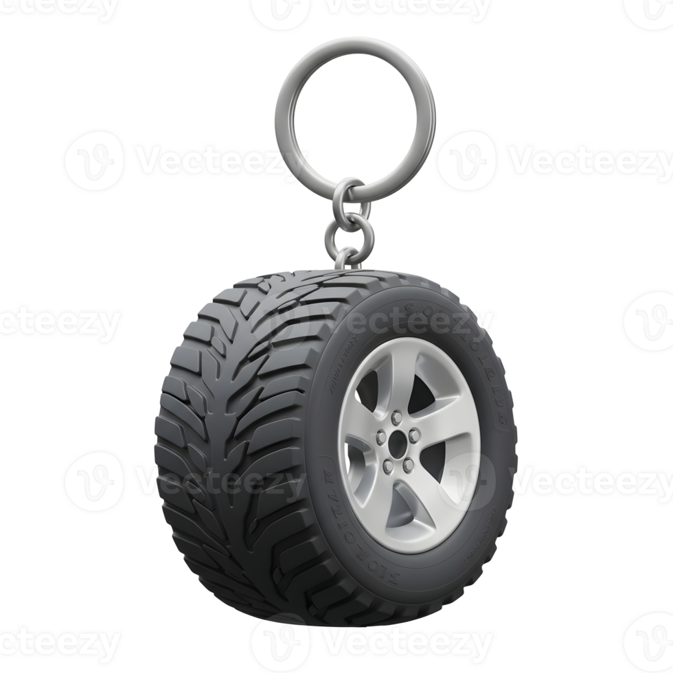 A gray tire attached to a metallic keychain holds keys and is used for decoration. png