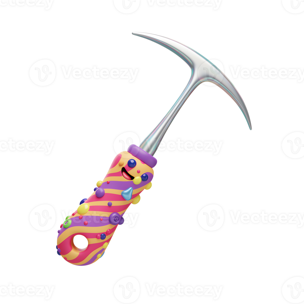 This is a fun and colorful cartoon pickaxe, perfect for whimsical artwork or imaginative play. png