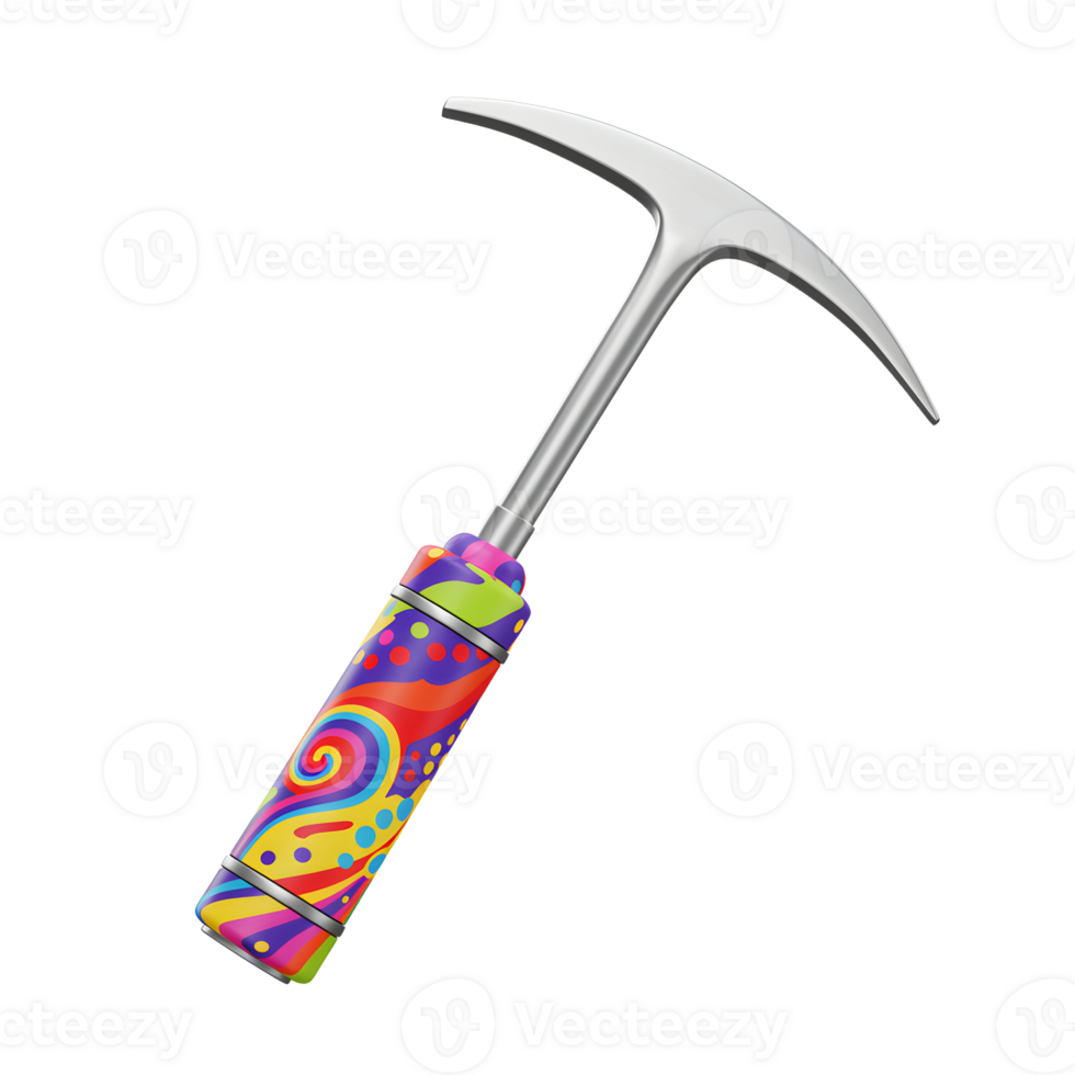 Colorful ice climbing tool with a psychedelic handle, perfect for any climber to make their mark on the mountain. png
