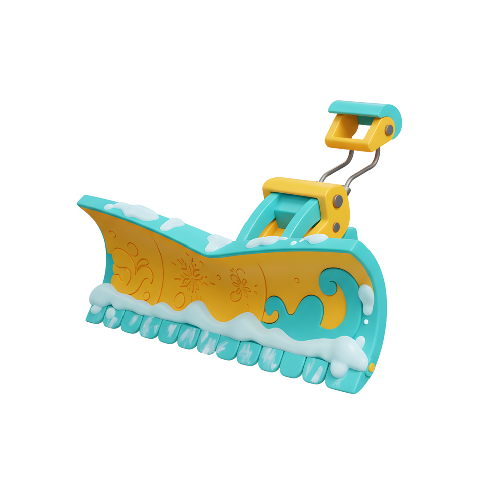 Cartoon snow plow is seen with snow on it and around the blade, it is typically used for snow removal. png