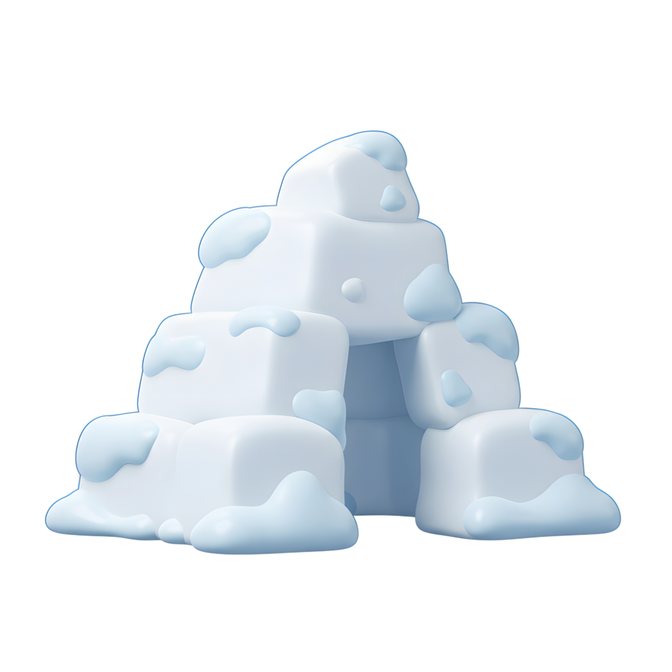 A small snow fort made of blocky snow elements is depicted in a cartoonish style, perfect for illustrating winter fun. png