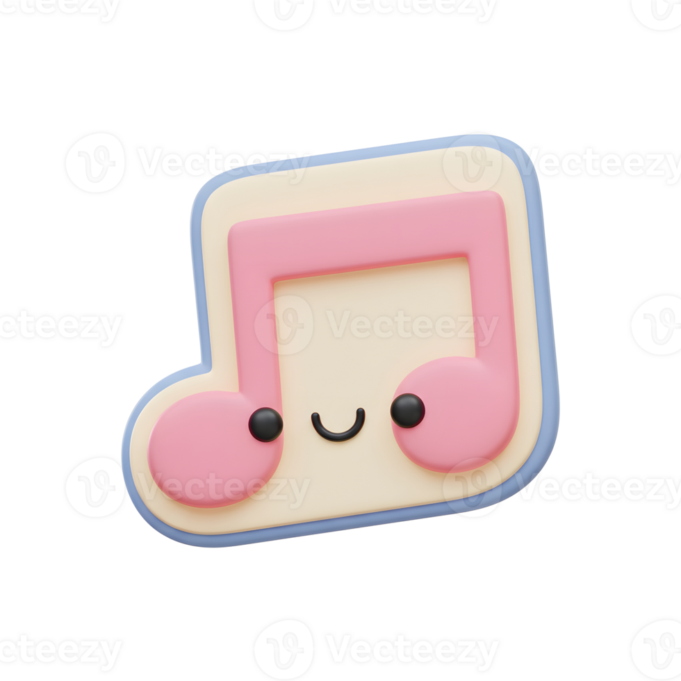 A smiling musical note in pink, light blue and beige provides a happy and friendly graphic element for musical content. png