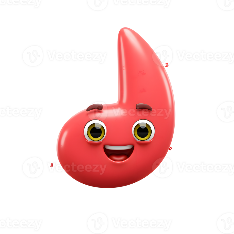 A friendly cartoon music note smiles and floats on a white background, ideal for music education materials or children's content. png