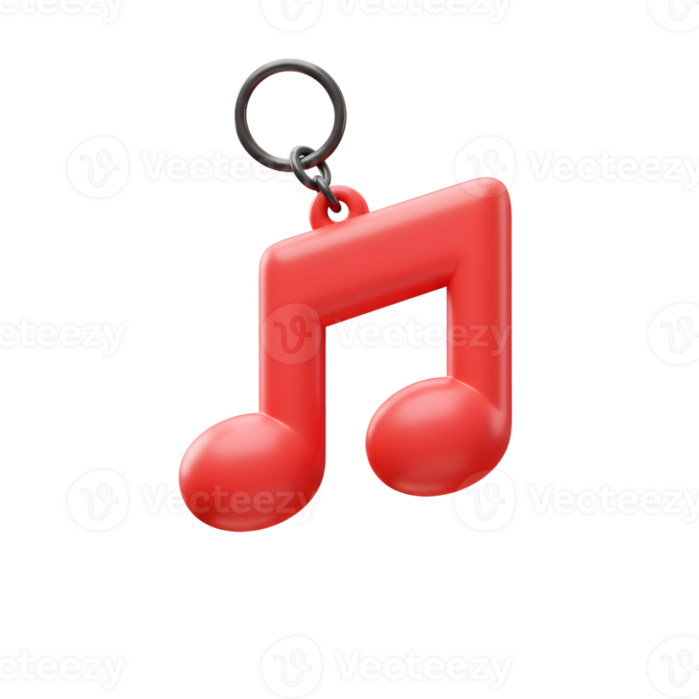 A red music note hangs from a metal ring, creating a simple keychain perfect for music lovers. png
