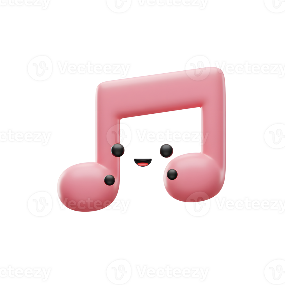 A cute pink musical note character with a smile and eyes is presented as a 3D illustration, perfect for adding charm to musical content. png