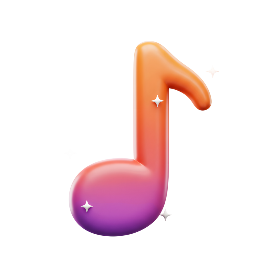 A vibrant 3D rendered music note features a gradient color scheme and sparkling accents, perfect for projects related to music and entertainment. png