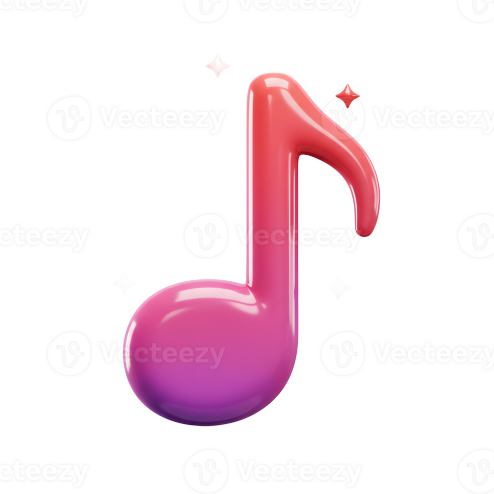 A pink and purple shiny music note is surrounded by stars, suggesting a cheerful and lively atmosphere, perfect for websites or musical content. png