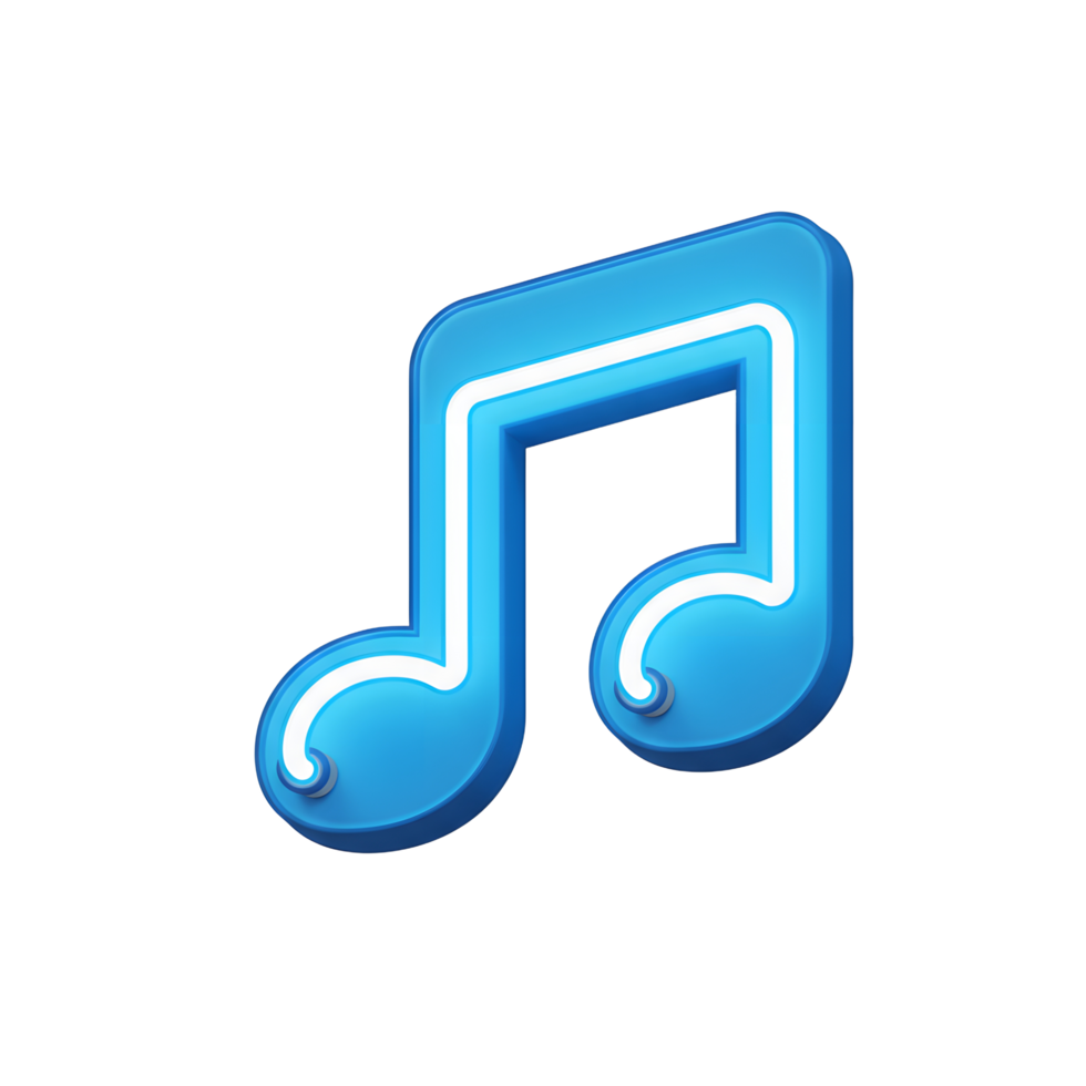 A glossy blue music note is isolated on a white background, symbolizing melody and rhythm in various applications. png