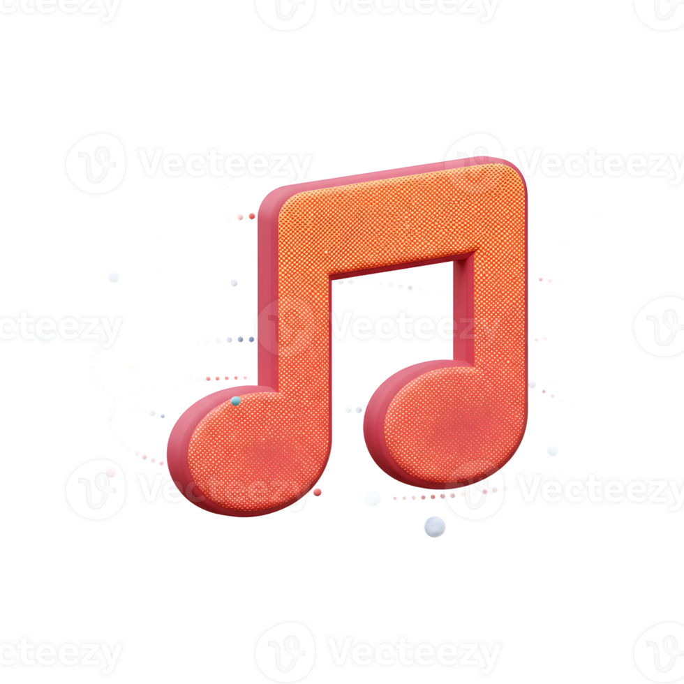 A 3D render of a musical note surrounded by dotted streams gives an idea of sound or melodies. png