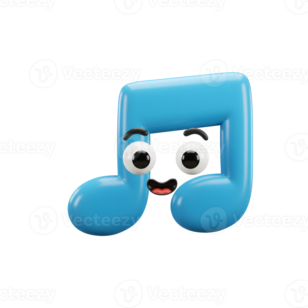 A light blue cartoon music note with a smiling face is depicted against a white background, often used in musical education. png