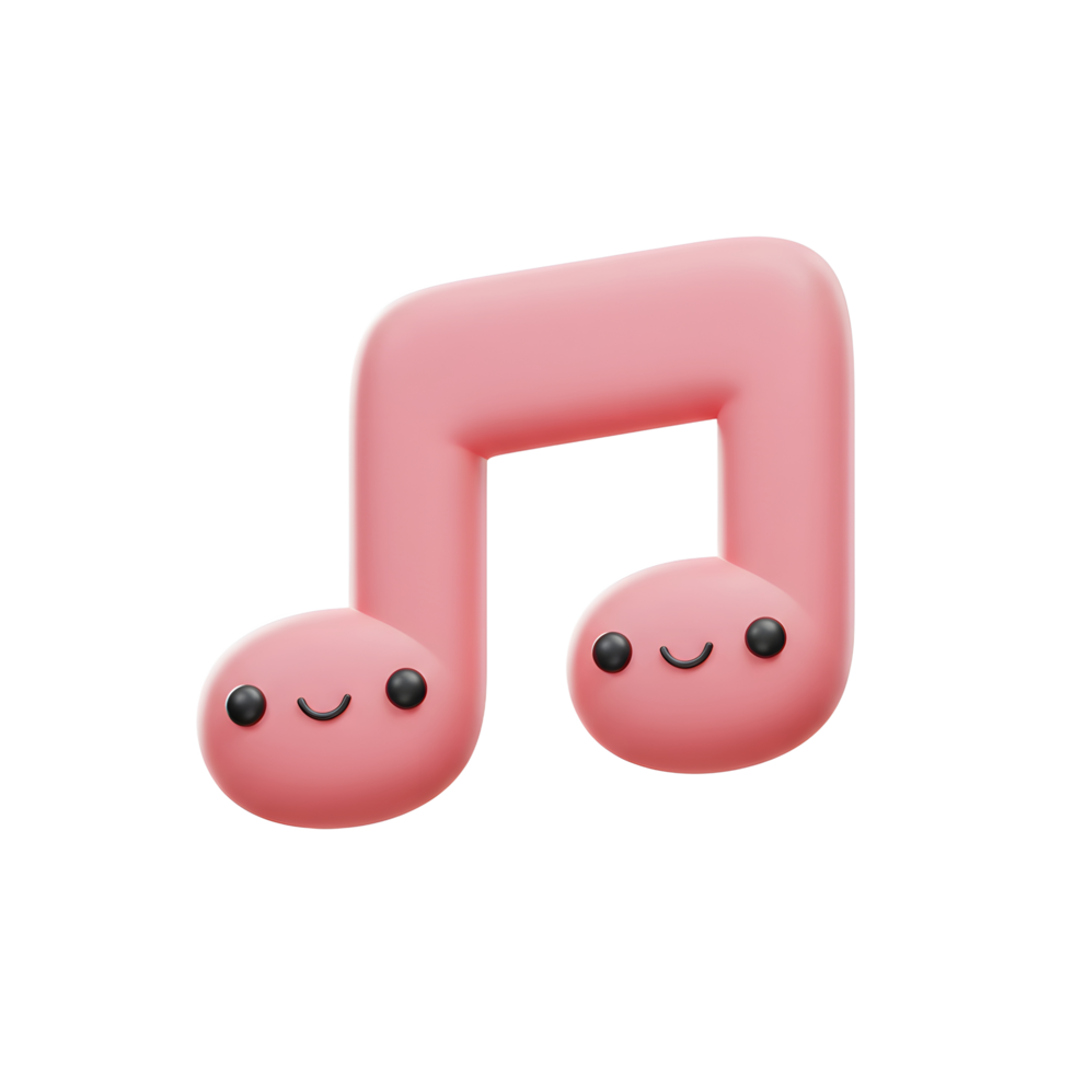 This is a 3D rendering of a pink music note with a cute smiley face, ideal for adding a cheerful element to musical themes. png