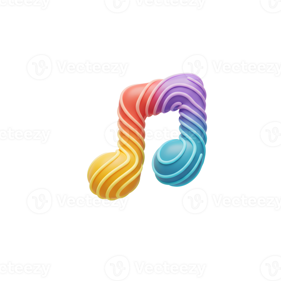 A colorful rainbow music note swirls against a white backdrop, making it suitable for musical education materials or creative projects. png