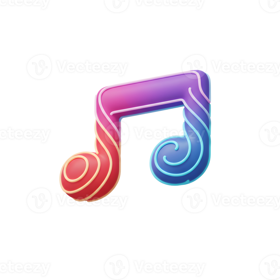 A vibrant music note is designed with a swirl pattern and a gradient of red, purple and blue, which can be used for decorations. png
