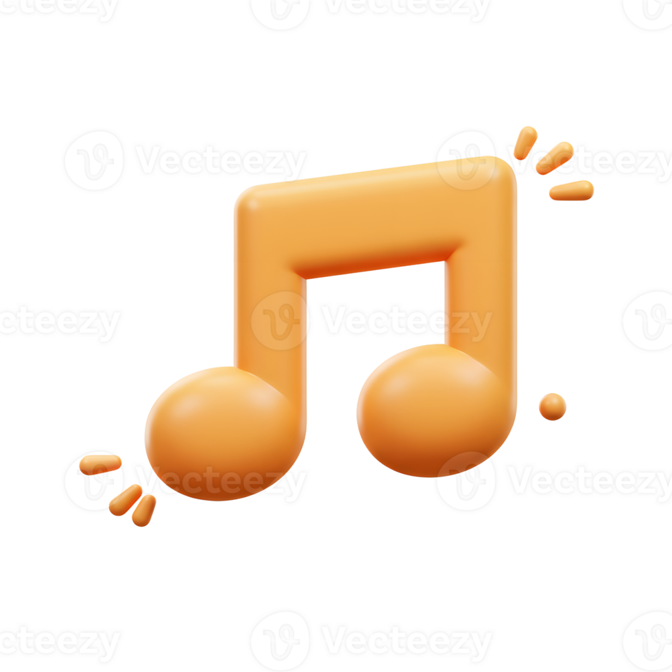 A stylized orange 3D render of a musical note floats on a white background, suggesting concepts related to music and audio media. png