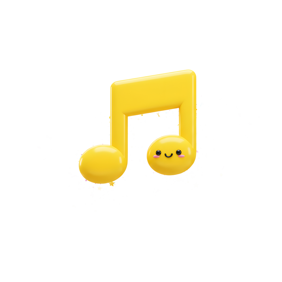 This adorable yellow music note character with a smiley face is surrounded by colorful confetti, suggesting a joyful celebration of music. png