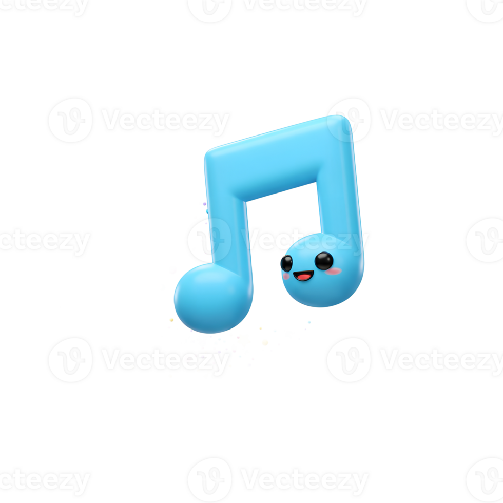 A cute blue musical note with a smiling face is surrounded by colorful stars and dots, ideal for decorating digital spaces or illustrating musical concepts. png