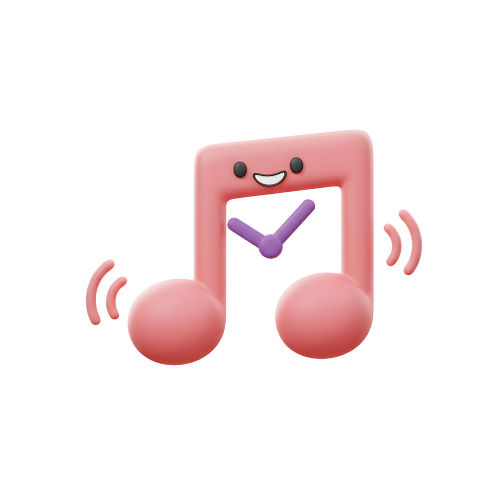 A pink cartoon music note with a clock inside reminds you about time, suitable for scheduling music or time related reminders. png