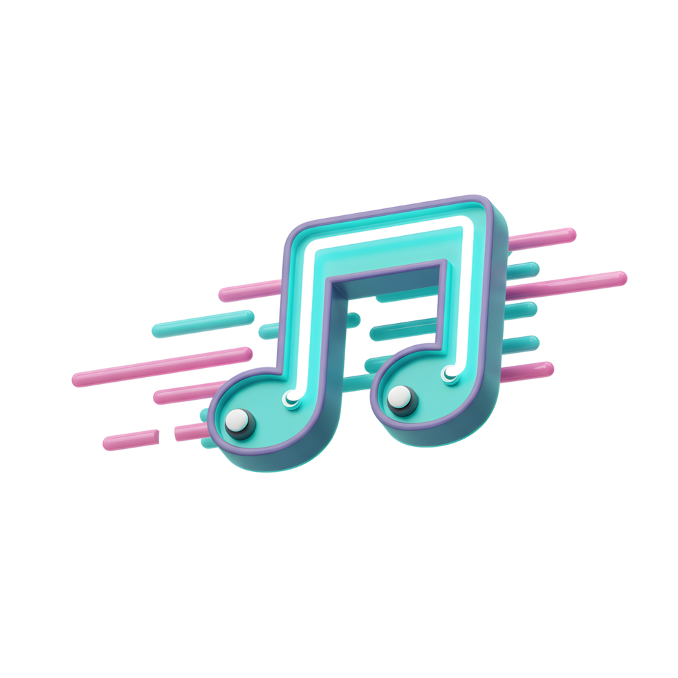 A neon-style musical note icon has blurred lines coming from behind it, suggesting speed and movement for musical concepts and projects. png