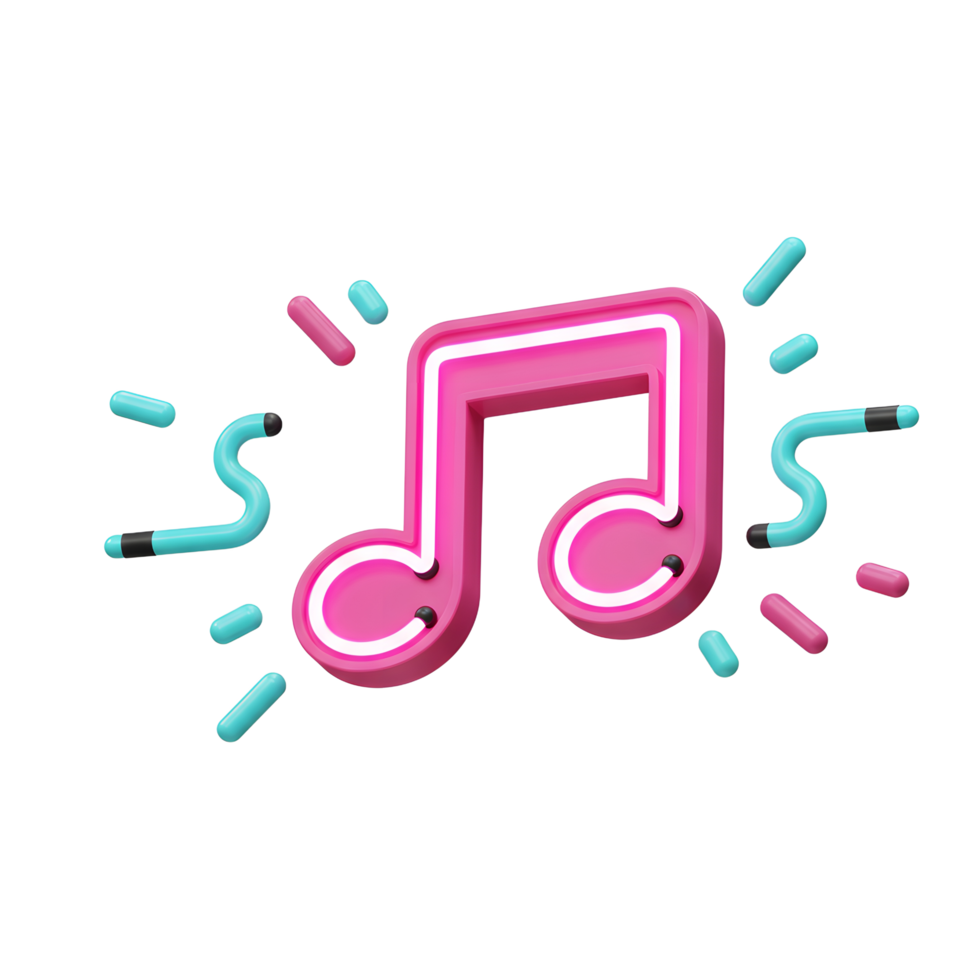 This pink neon music note illustration is surrounded by small decorative elements, adding a fun and playful touch for various creative projects. png