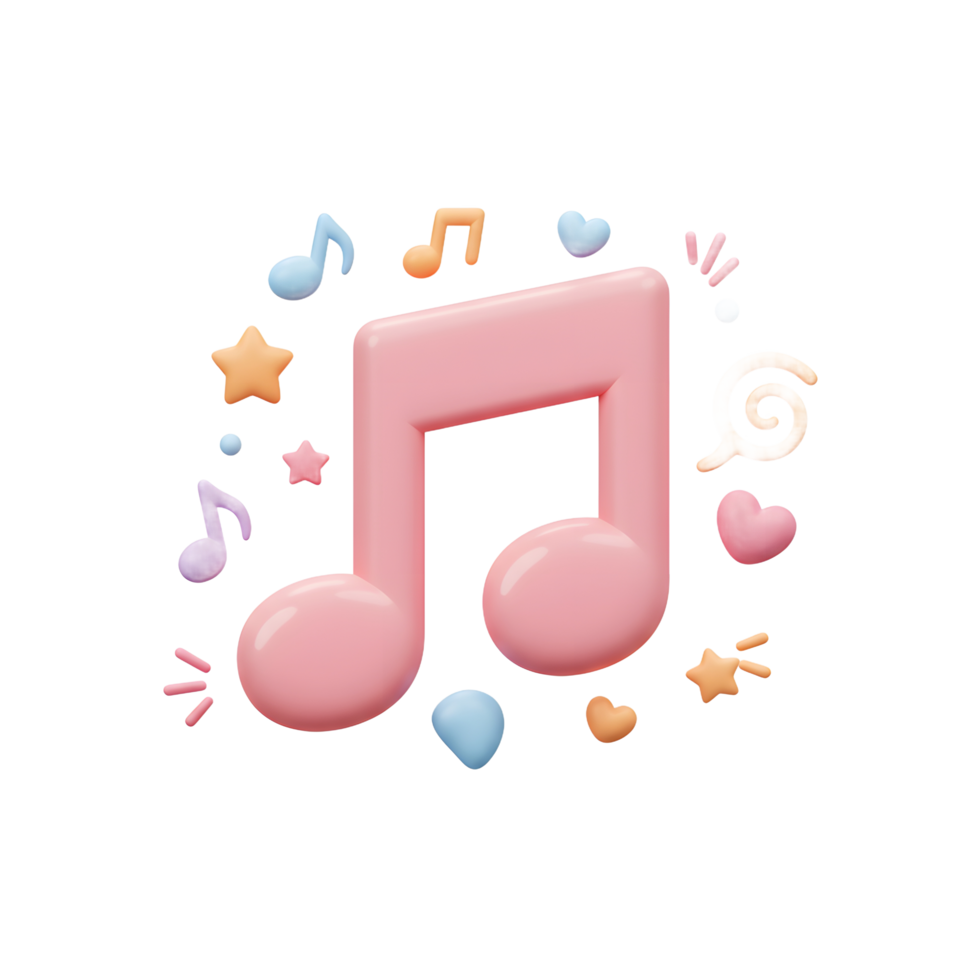 Pink music note surrounded by hearts, stars, and other musical notes, suitable for adding a whimsical touch to creative projects. png