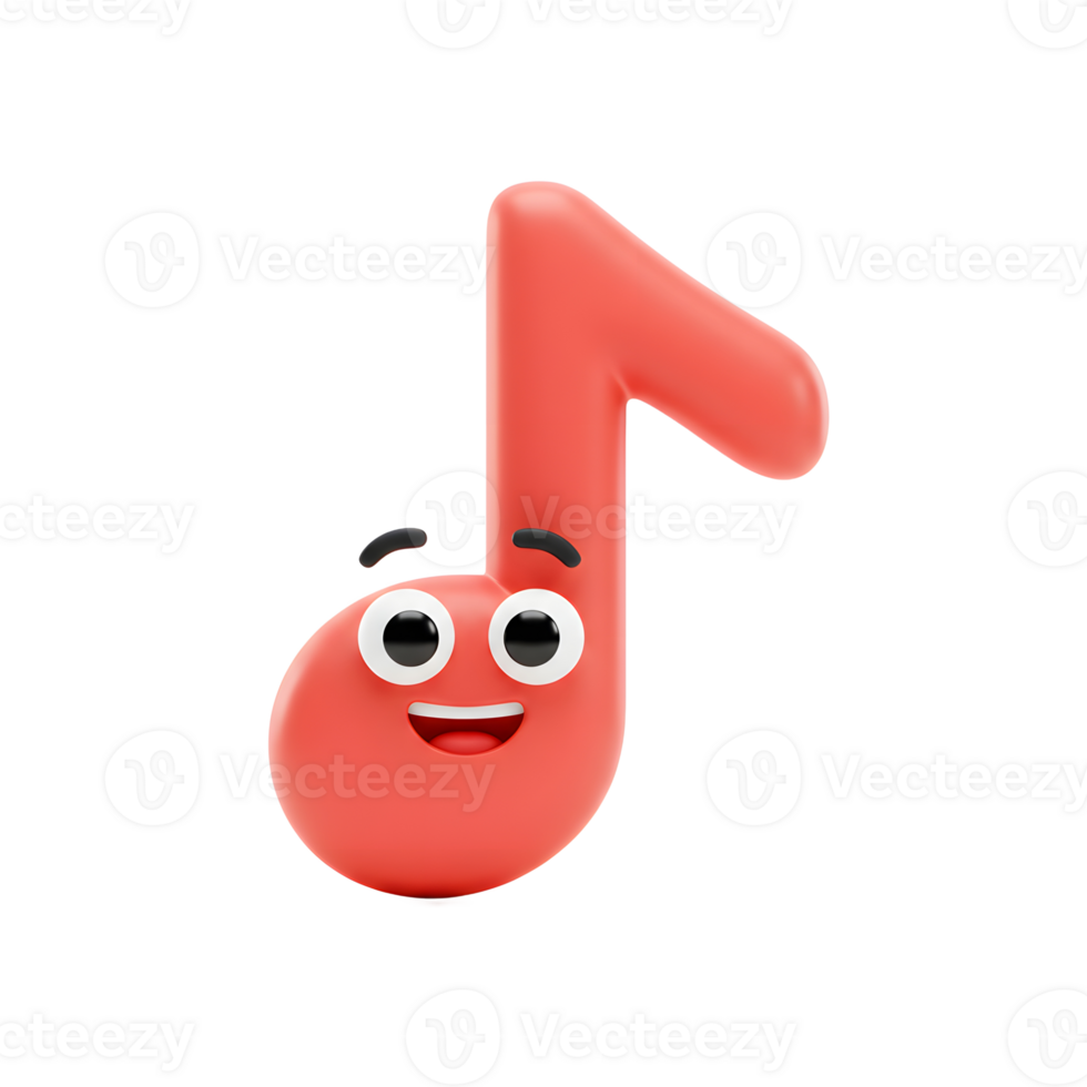 A smiling red music note character with big eyes stands alone on a white background, perfect for illustrating music lessons or concepts. png