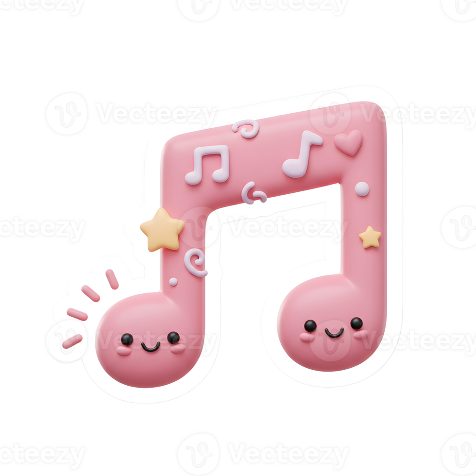 A cartoon musical note with a sweet face and decorations brings joy, perfect for cheerful designs. png