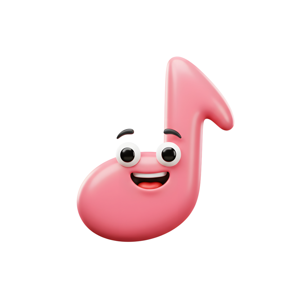 Illustration features a pink music note with a happy face, creating a cheerful and playful image that can be used to represent music or sound. png