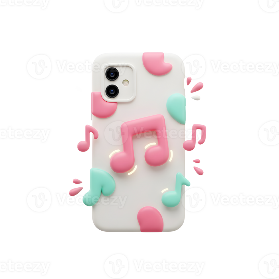 A white smartphone case decorated with pink and teal music notes provides a playful and colorful look for your device. png