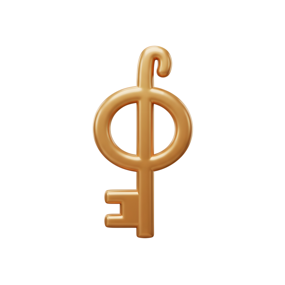 A shiny golden key is displayed against a plain white backdrop, creating a simple yet elegant image suitable for representing access, solutions, or security. png