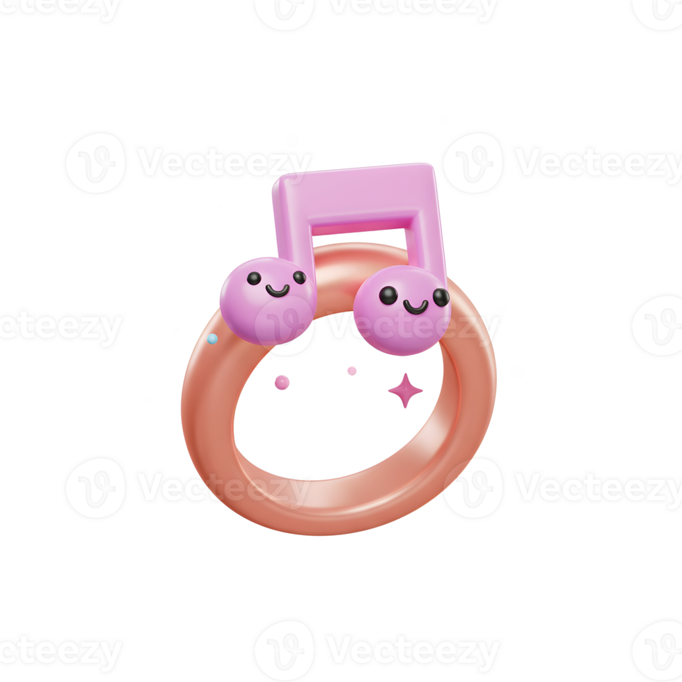A cartoon musical note sits atop a ring with two smiling faces, creating a fun and whimsical design for playful applications. png